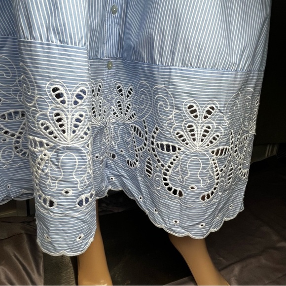 Ellen Tracy Women's Pinstriped Blue & White Embroidered Shirtdress Large NWT - Picture 6 of 15